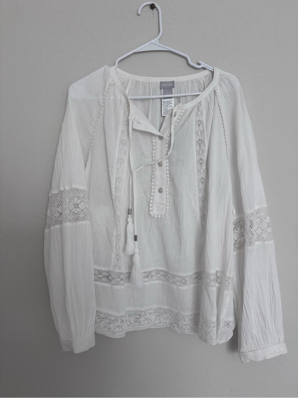 Chico’s Lace Trim Gauze Peasant Top